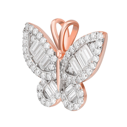 Sterling Silver Round Baguette Moissanite Butterfly Animal Pendant RP+PP 1-7/8 Cttw