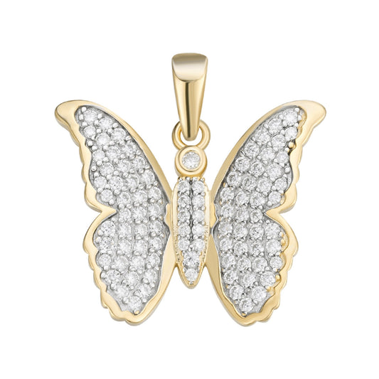 Sterling Silver Round Moissanite Butterfly Animal Pendant RP+GP 3/4 Cttw