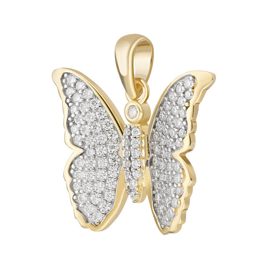 Sterling Silver Round Moissanite Butterfly Animal Pendant RP+GP 3/4 Cttw
