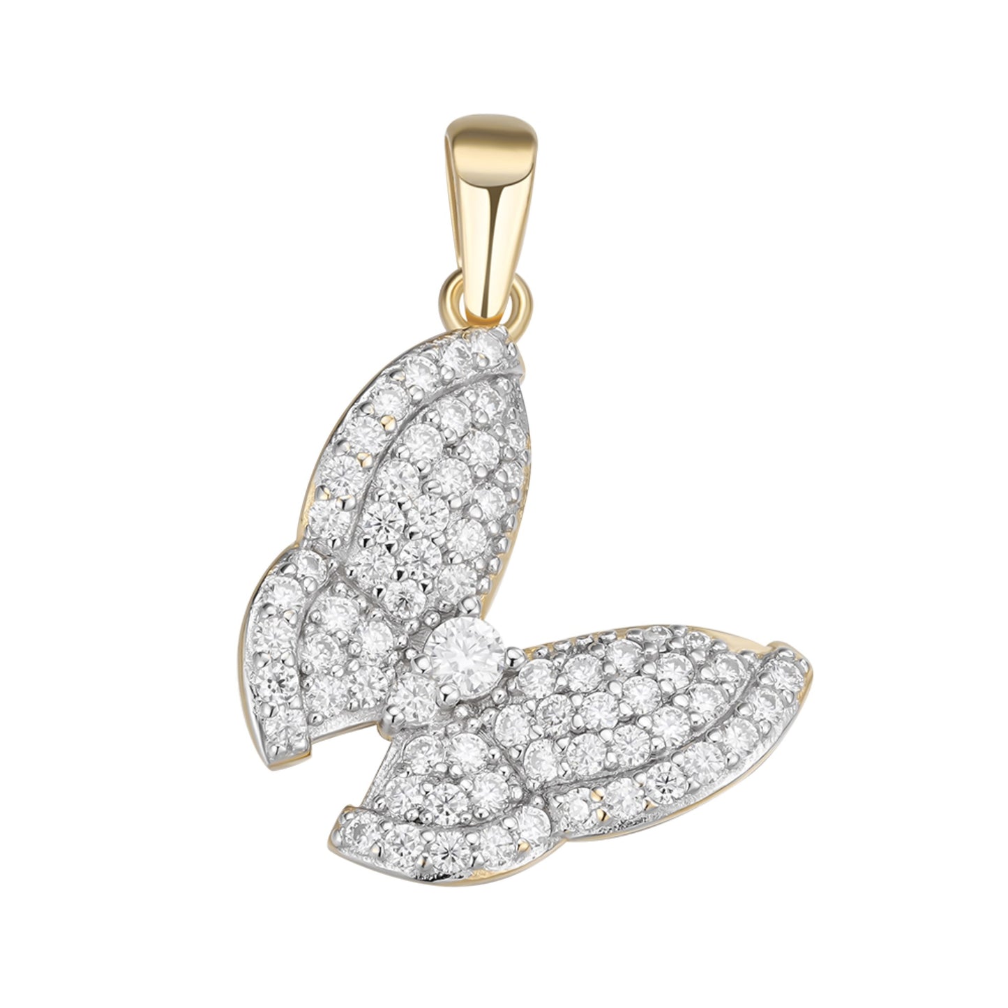 Sterling Silver Round Moissanite Butterfly Animal Pendant RP+GP 3/4 Cttw