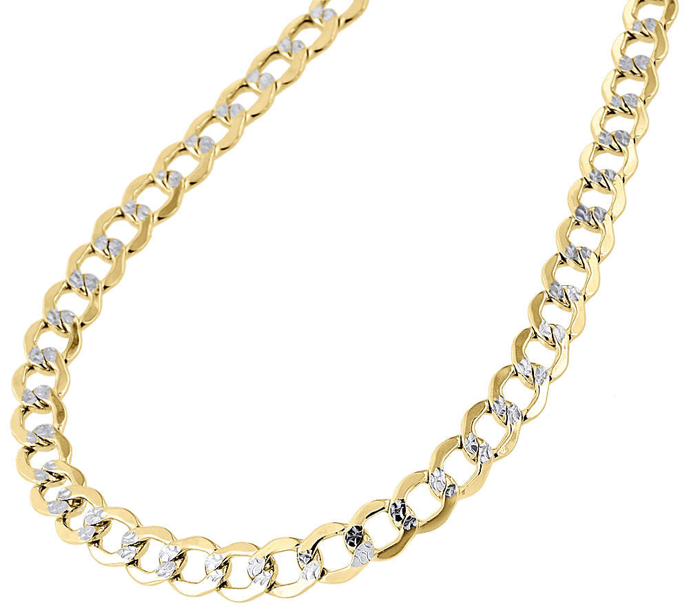 10kt Two-tone Gold Solid Pave Cuban Chain 14.2mm 9 To 30 Inches