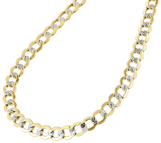 10kt Two-tone Gold Solid Pave Cuban Chain 5.5mm 7 To 30 Inches