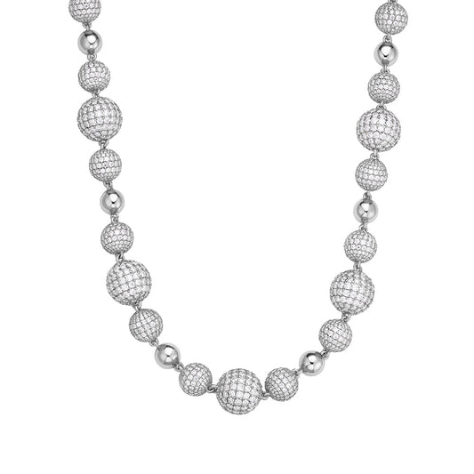 Sterling Silver Round Moissanite Bead Ball Designer Chain 22 Inch Mens Necklace RP 105-5/8 Cttw