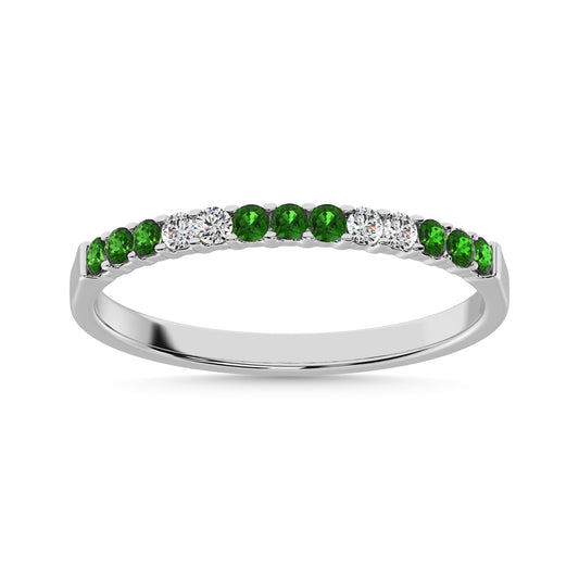 14K White Gold 1/5 Ct.tw Tsavorite & Diamond Machine Band