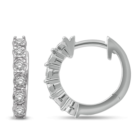14K White Gold 1/5 Ct.Tw. Diamond Huggie Earrings