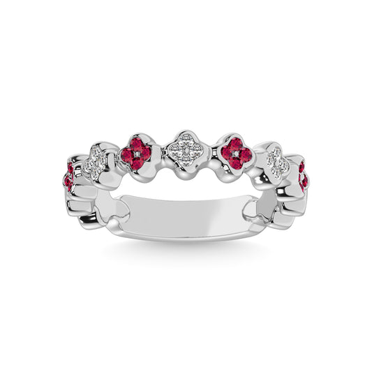 14K White Gold 1/3 Ct.tw Alternate Ruby & Diamond Stackable Band