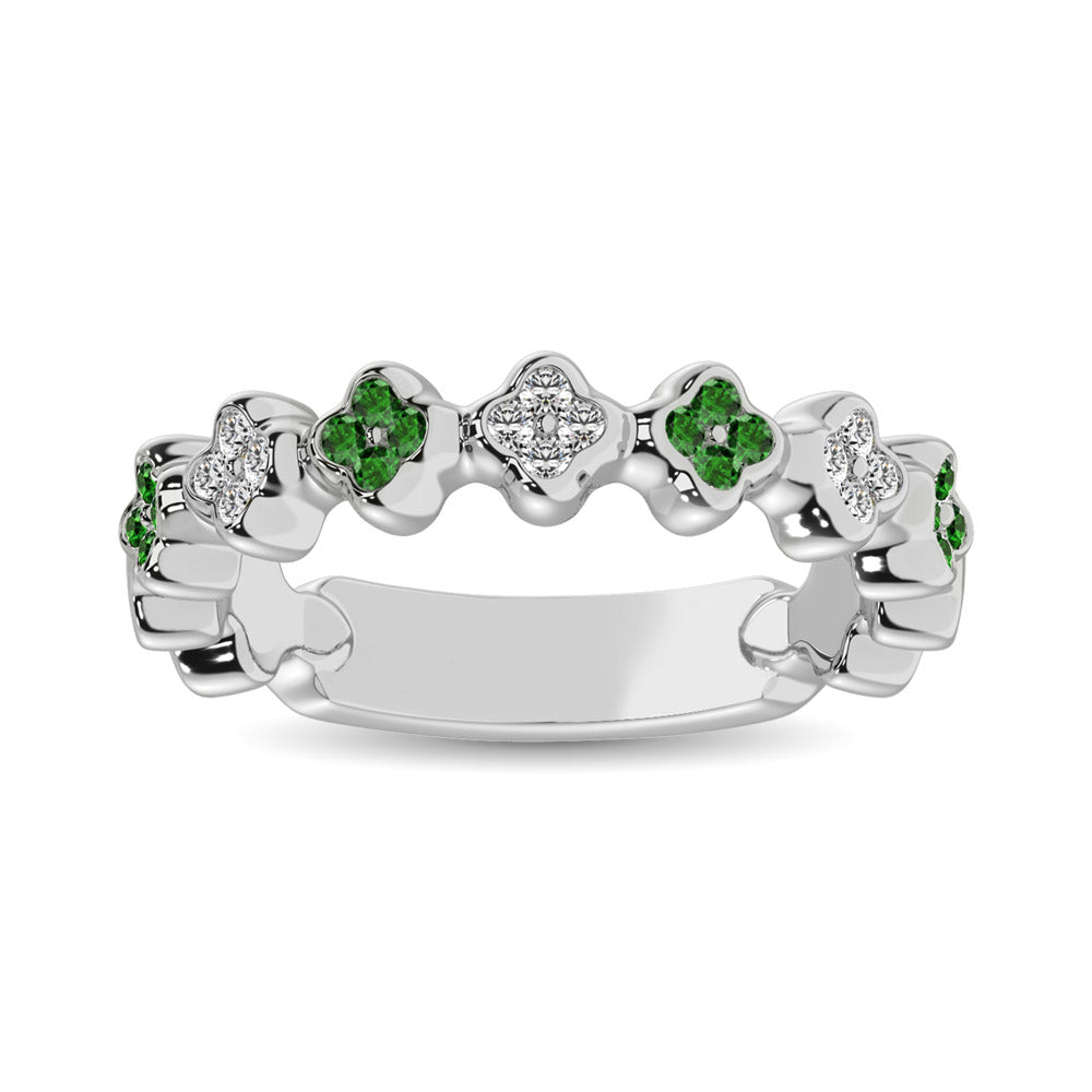 14K White Gold 1/3 Ct.tw  Alternate Tsavorite & Diamond Stackable Ring