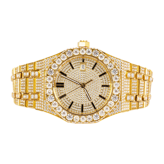 Moissanite Stainless Steel Yellow Band Mens Watch 22-1/3 Cttw