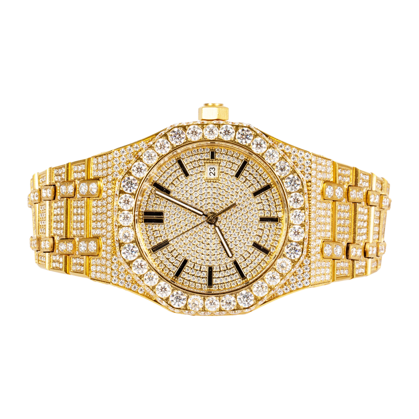 Moissanite Stainless Steel Yellow Band Mens Watch 22-1/3 Cttw