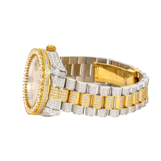 Moissanite Stainless Steel Yellow Band Mens Watch 17-1/3 Cttw