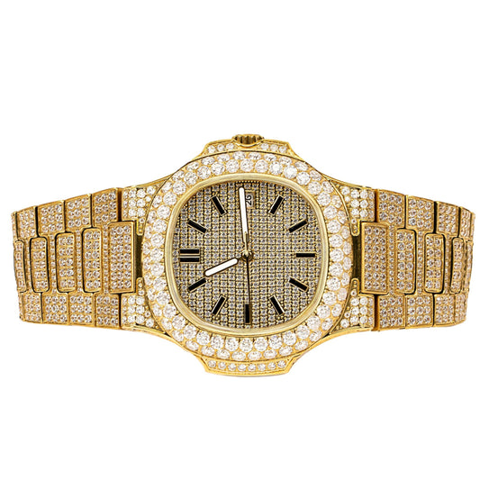 Moissanite Stainless Steel Yellow Band Mens Watch 18-1/3 Cttw