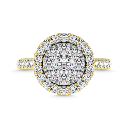 Diamond 1 Ct.Tw. Engagement Ring With Center Flower White Gold touch in 14K Yellow Gold
