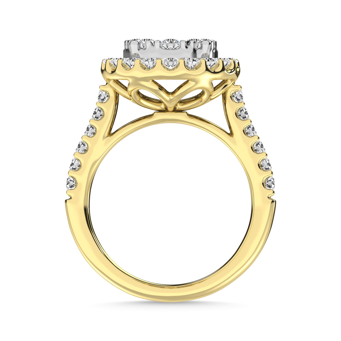 Diamond 1 Ct.Tw. Engagement Ring With Center Flower White Gold touch in 14K Yellow Gold