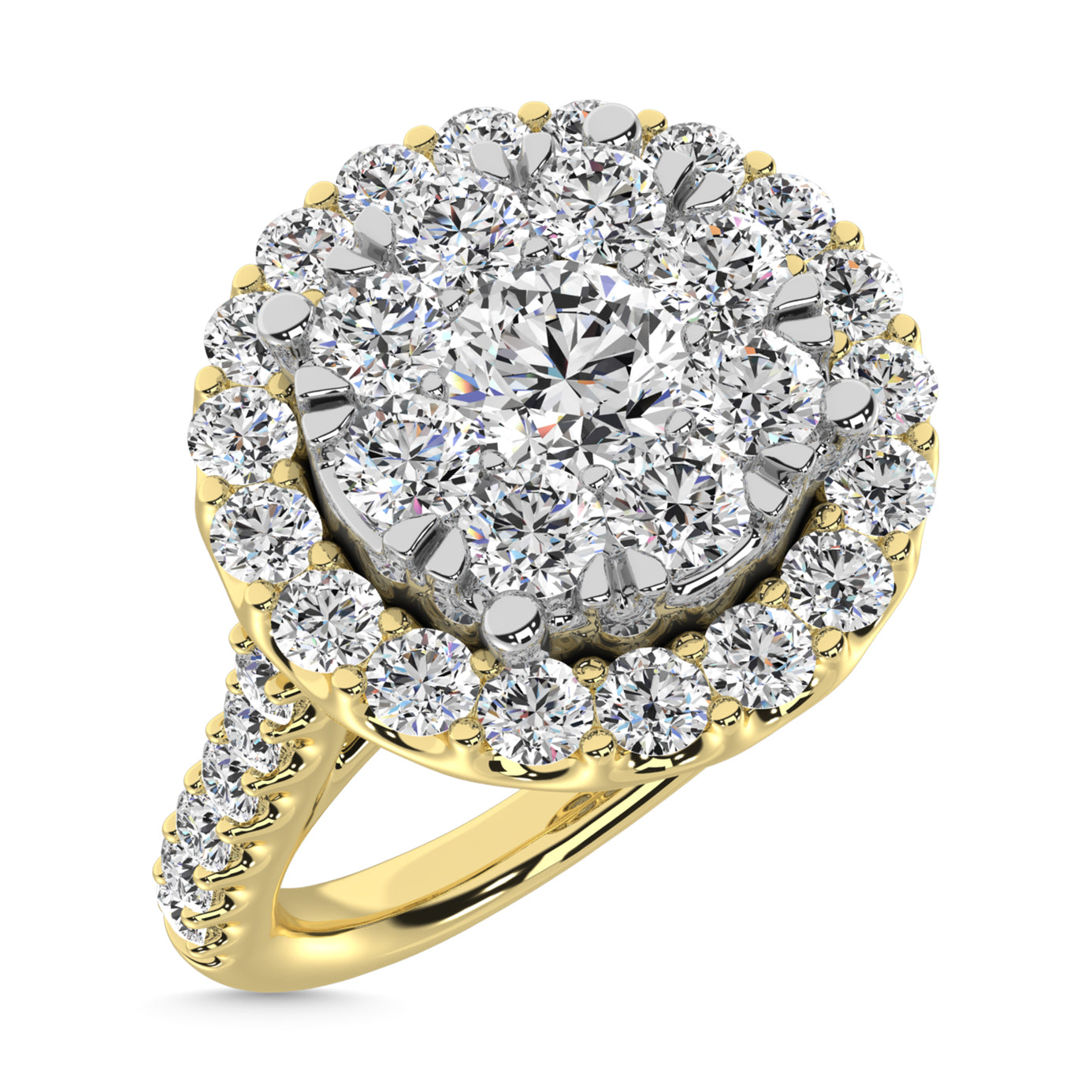 Diamond 1 1/2 Ct.Tw. Engagement Ring With Center Flower White Gold touch in 14K Yellow Gold