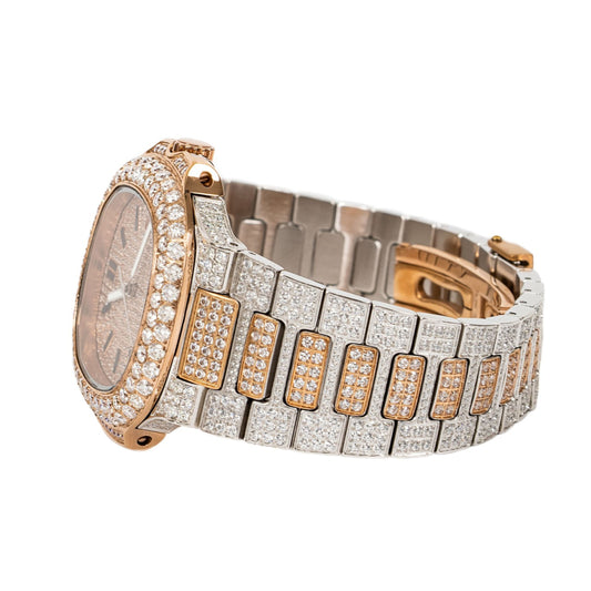 Moissanite Stainless Steel Rose Two Tone Band Mens Watch 18-1/3 Cttw