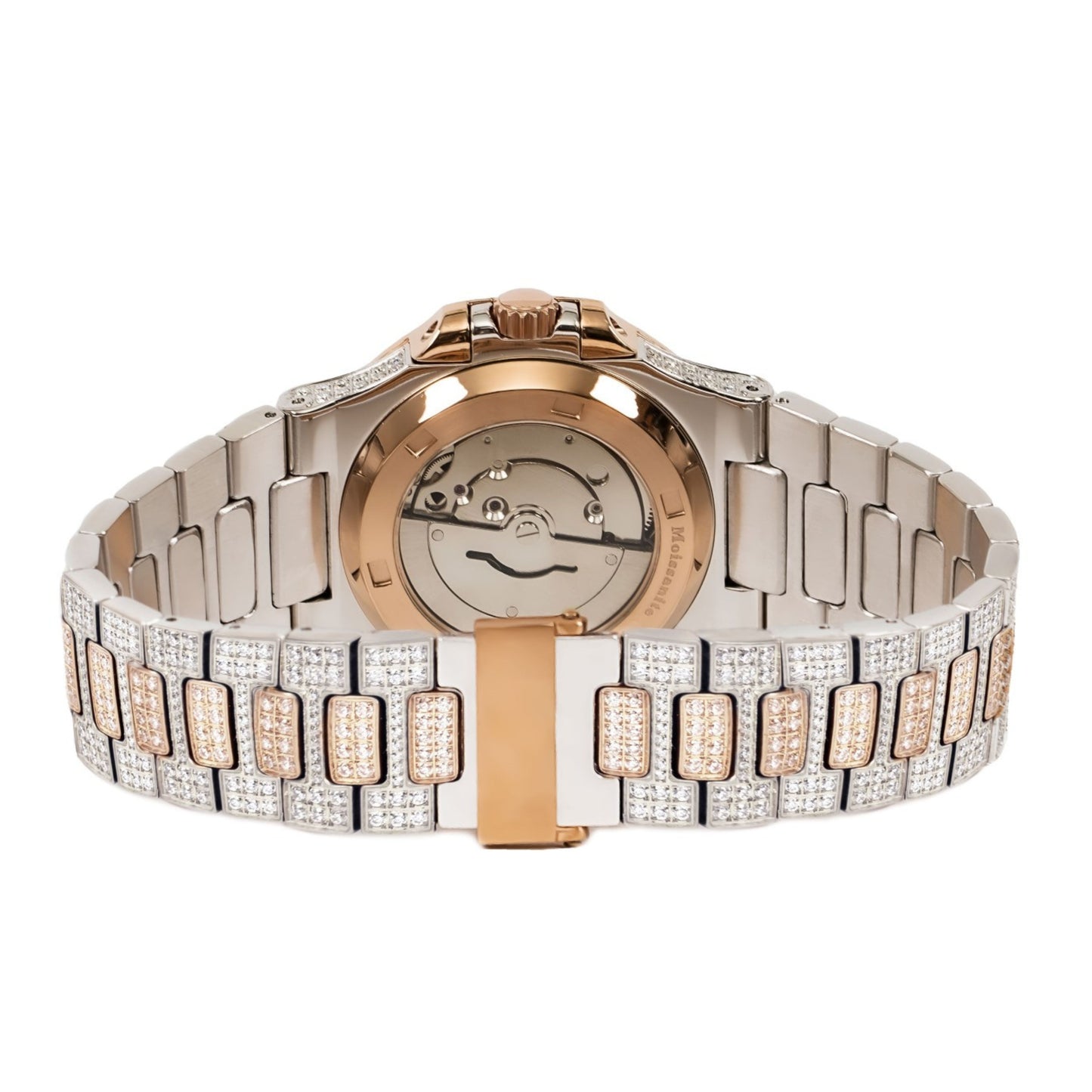 Moissanite Stainless Steel Rose Two Tone Band Mens Watch 18-1/3 Cttw