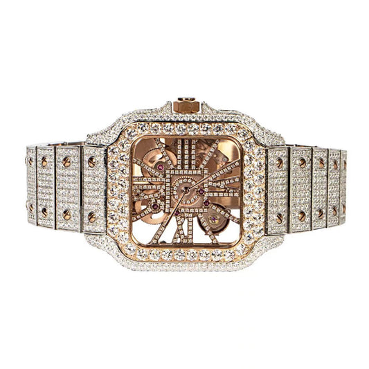 Moissanite Stainless Steel Rose Two Tone Band Mens Watch 20-1/5 Cttw