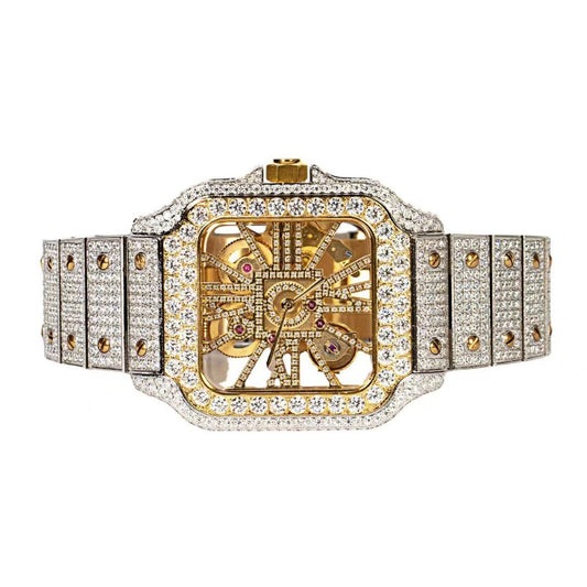 Moissanite Stainless Steel Yellow Two Tone Band Mens Watch 20-1/5 Cttw