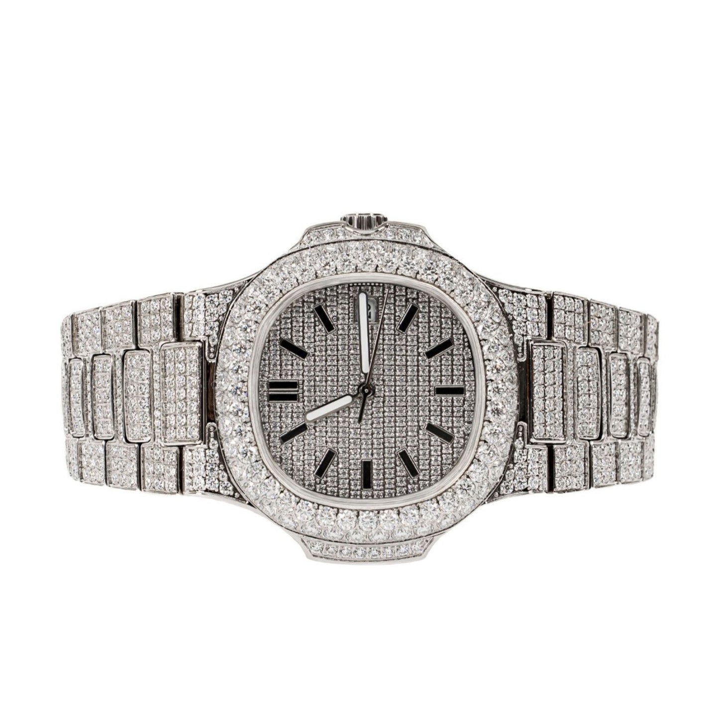 Moissanite Stainless Steel White Band Mens Watch 18-1/3 Cttw