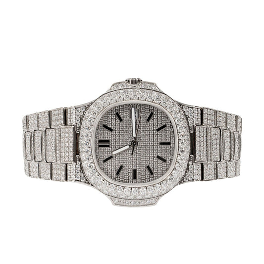 Moissanite Stainless Steel White Band Mens Watch 18-1/3 Cttw