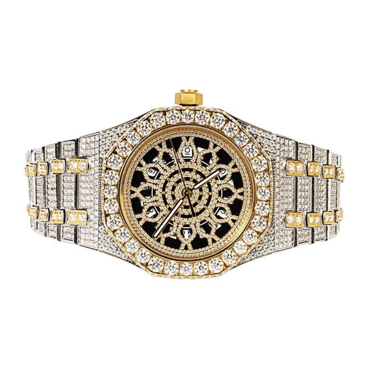 Moissanite Stainless Steel Two Tone Yellow Band Mens Watch