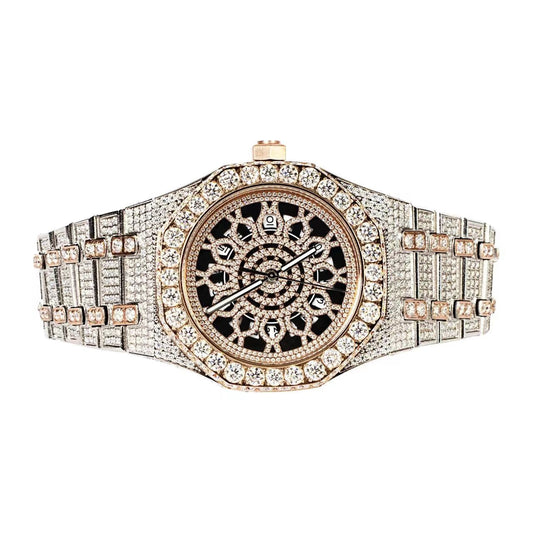 Moissanite Stainless Steel Two Tone Rose Band Mens Watch