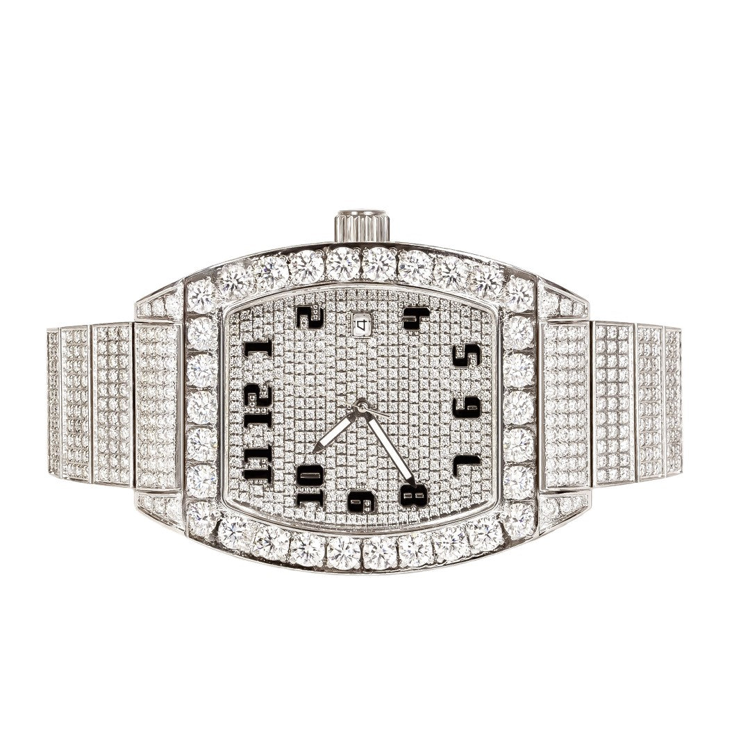 Moissanite Stainless Steel Rose Band Mens Watch