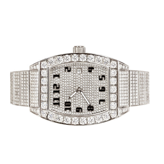 Moissanite Stainless Steel White Band Mens Watch