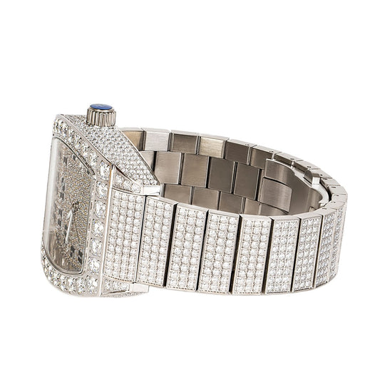 Moissanite Stainless Steel Rose Band Mens Watch