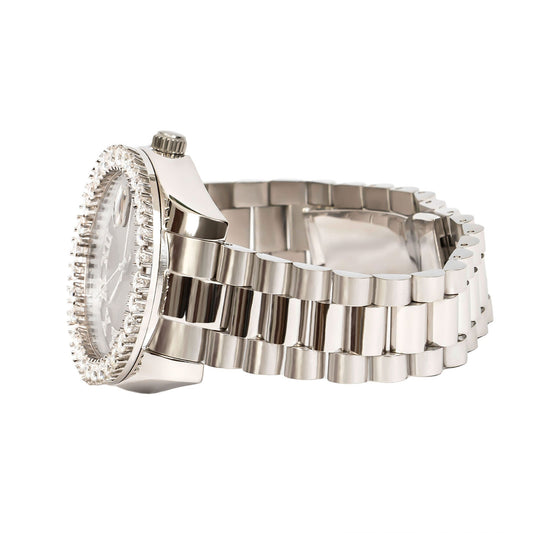 Moissanite Stainless Steel Silver Dial Mens White Steel Band Watch
