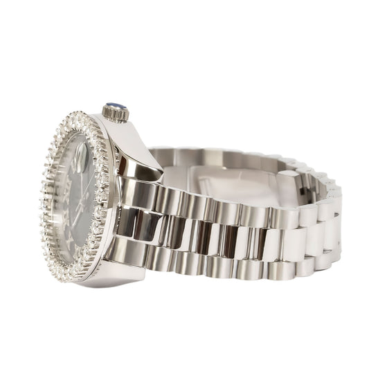 Moissanite Stainless Steel Blue Dial Mens White Steel Band Watch