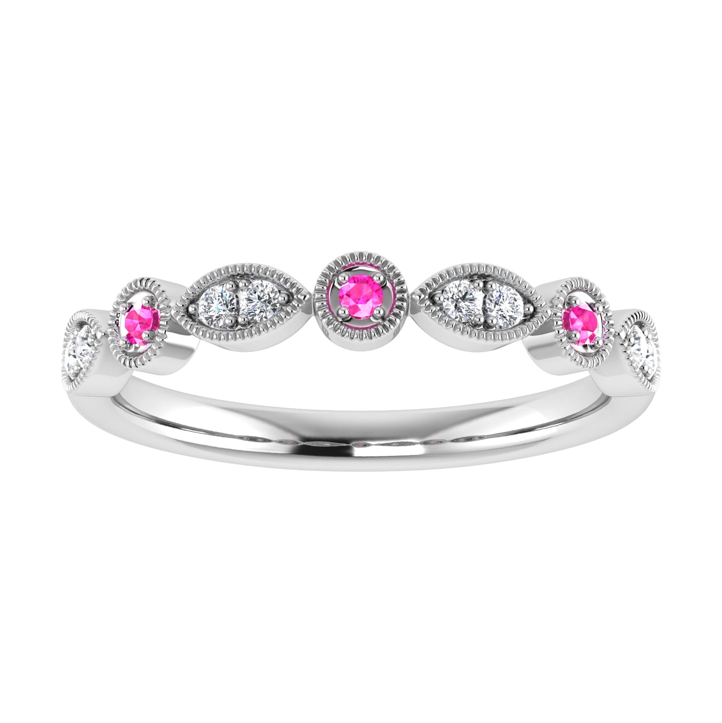Diamond 1/8 Ct.Tw. And Pink Sapphire Ring in 10K White Gold