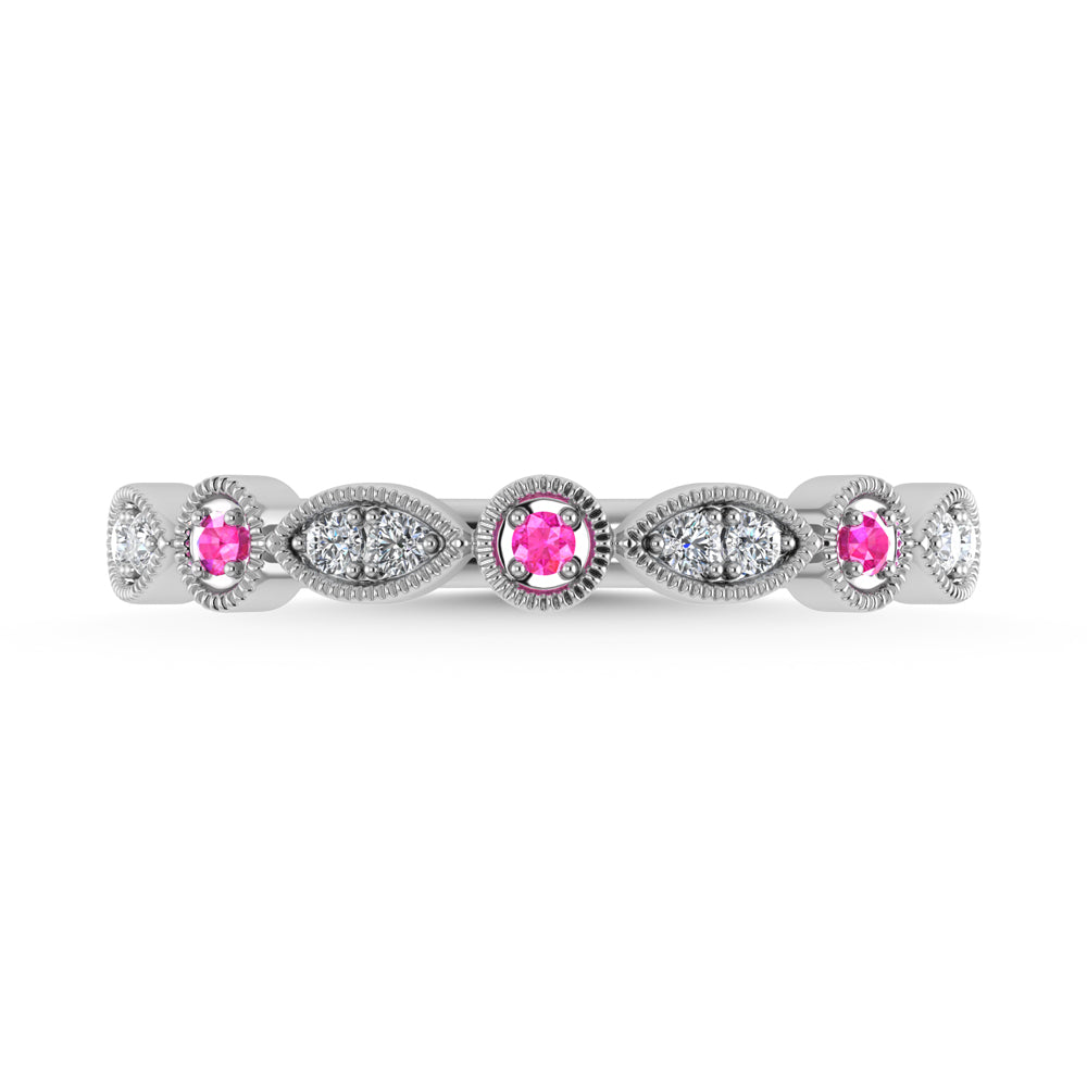 Diamond 1/8 Ct.Tw. And Pink Sapphire Ring in 10K White Gold