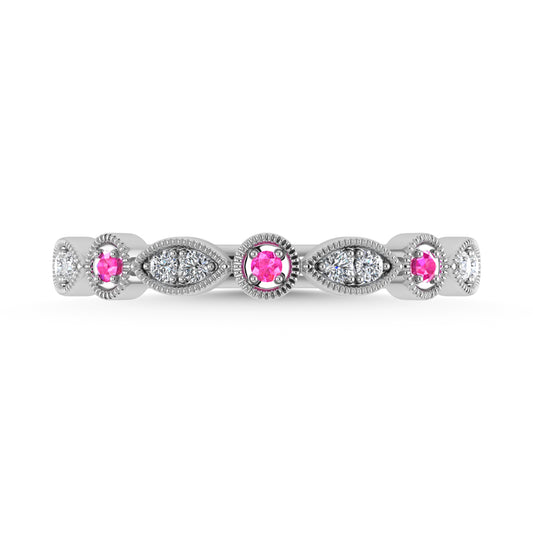 Diamond 1/8 Ct.Tw. And Pink Sapphire Ring in 10K White Gold