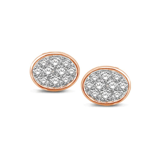 14K Rose Gold 1/5 Ct.tw Diamond Oval Shape Flower Stud Earrings