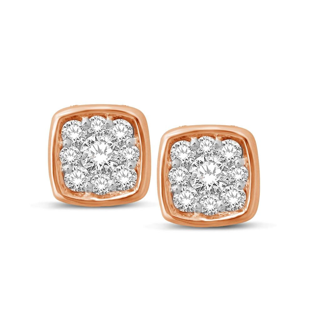 14K Rose Gold 1/5 Ct.tw Diamond Square Flower Earrings