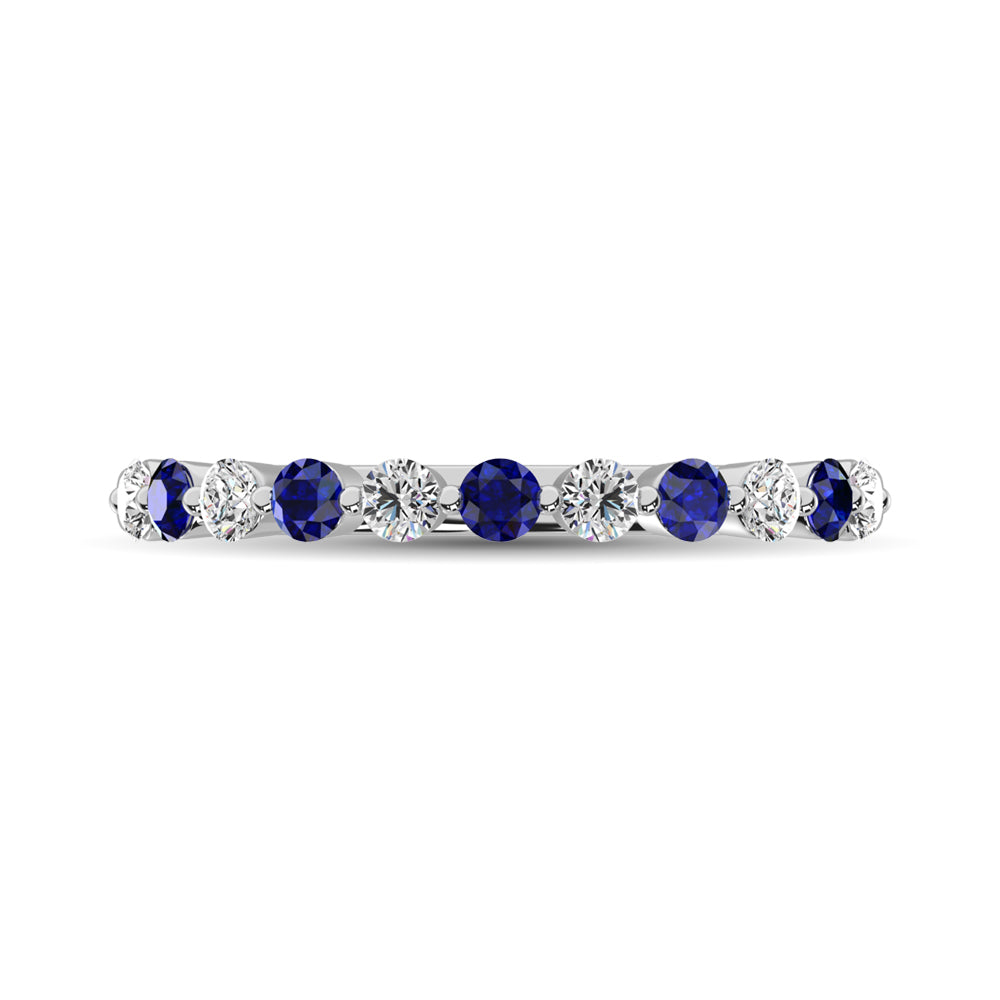 Diamond 1/2 Ct.Tw. And Blue Sapphire Stack Band in 14K White Gold ( 6 Diamond and 5 Blue Sapphire )