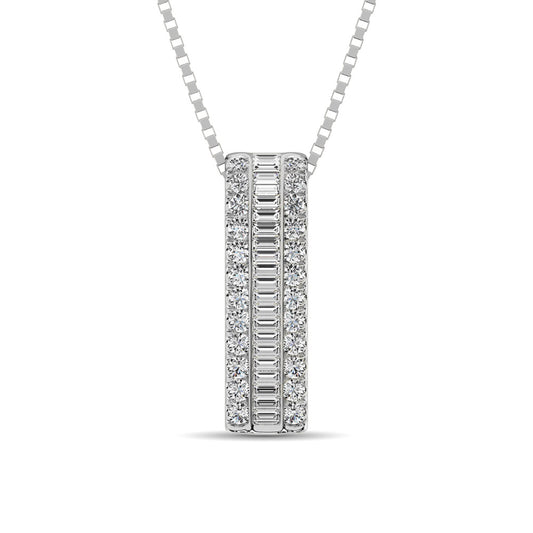 14K Rose Gold Round and Baguette Diamond 1/3 Ct.Tw. Drop Bar Pendant