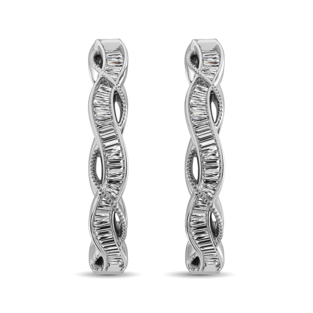 10K White Gold Baguette Diamond 1/5 Ct.Tw. Hoop Earrings