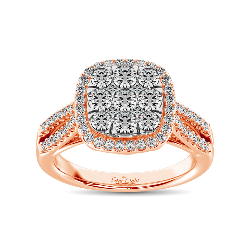 Diamond  1 1/2 Ct.tw Two Row Shank Halo Engagement Ring in 14K Rose Gold