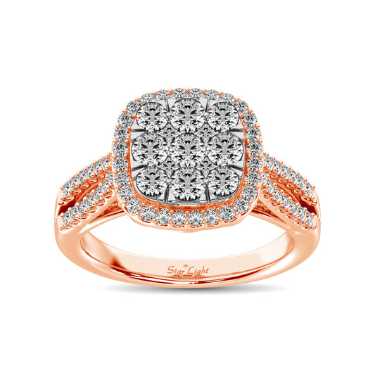 Diamond  1 1/2 Ct.tw Two Row Shank Halo Engagement Ring in 14K Rose Gold