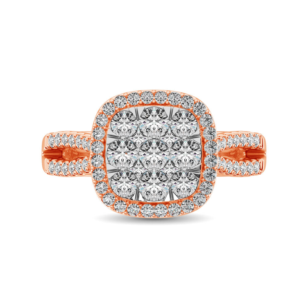 Diamond  1 1/2 Ct.tw Two Row Shank Halo Engagement Ring in 14K Rose Gold