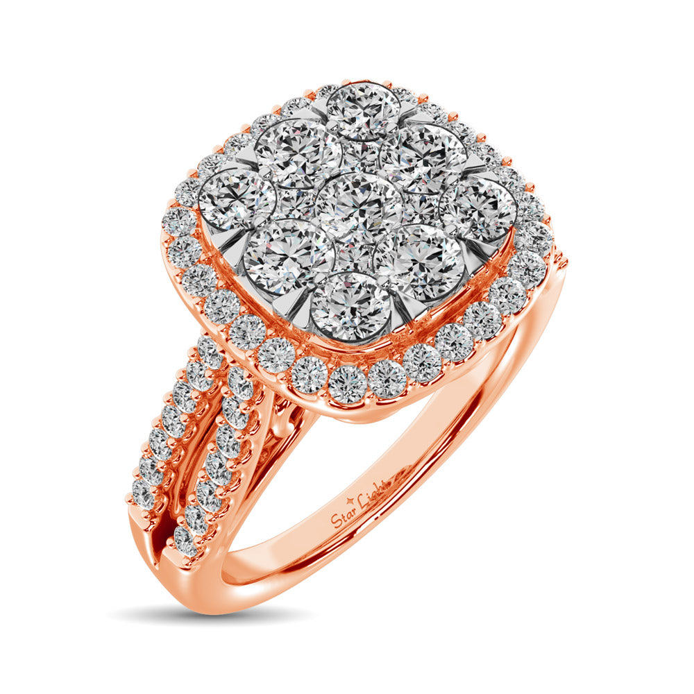 Diamond  1 1/2 Ct.tw Two Row Shank Halo Engagement Ring in 14K Rose Gold