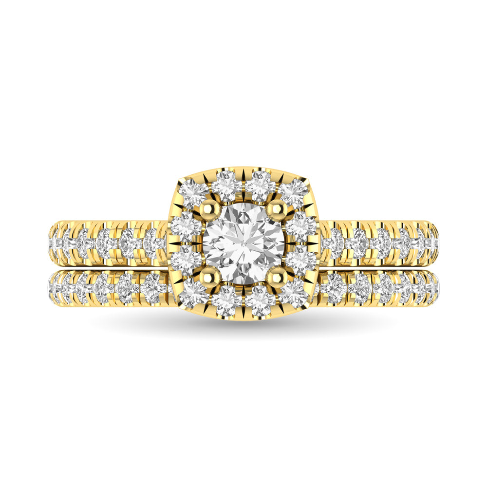 Diamond Classic Shank Single Halo Bridal Ring 1 Ct.tw Round Cut in 14K Yellow Gold