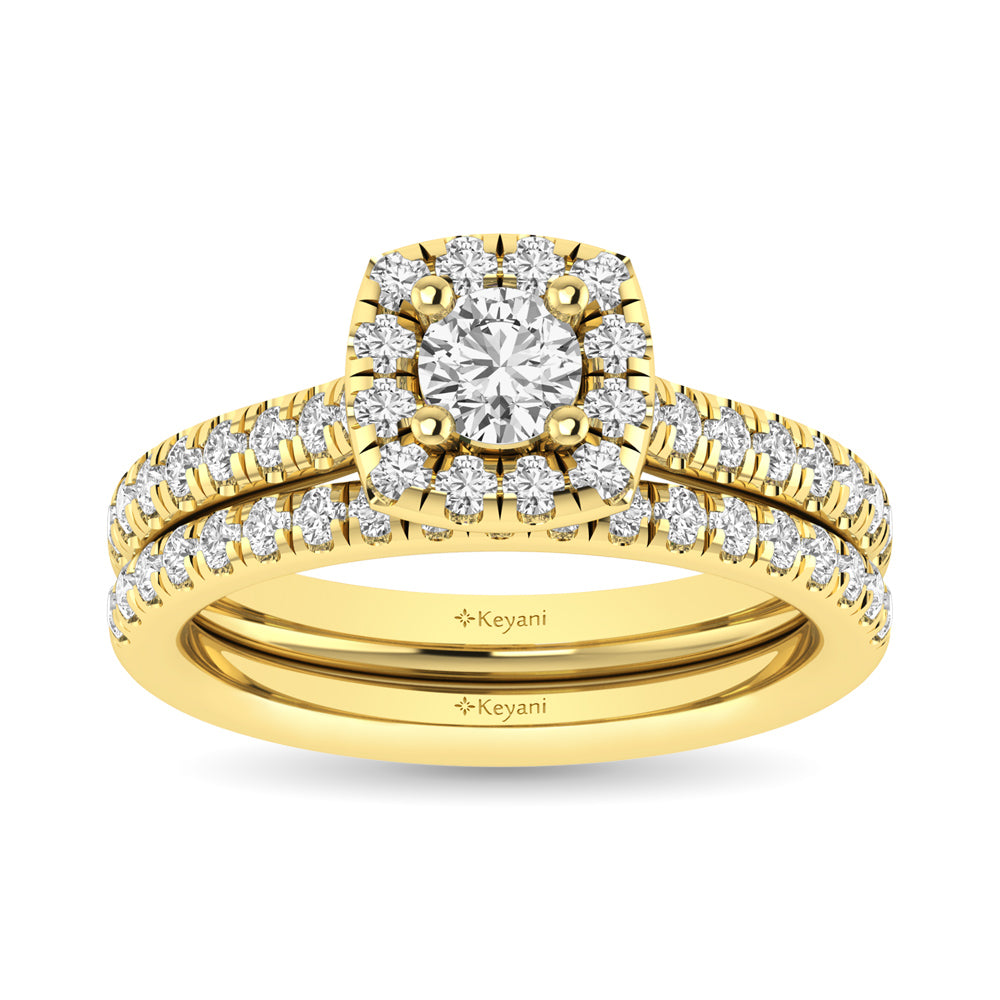 Diamond Classic Shank Single Halo Bridal Ring 1 Ct.tw Round Cut in 14K Yellow Gold