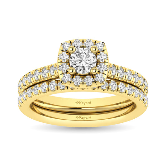 Diamond Classic Shank Single Halo Bridal Ring 1 Ct.tw Round Cut in 14K Yellow Gold