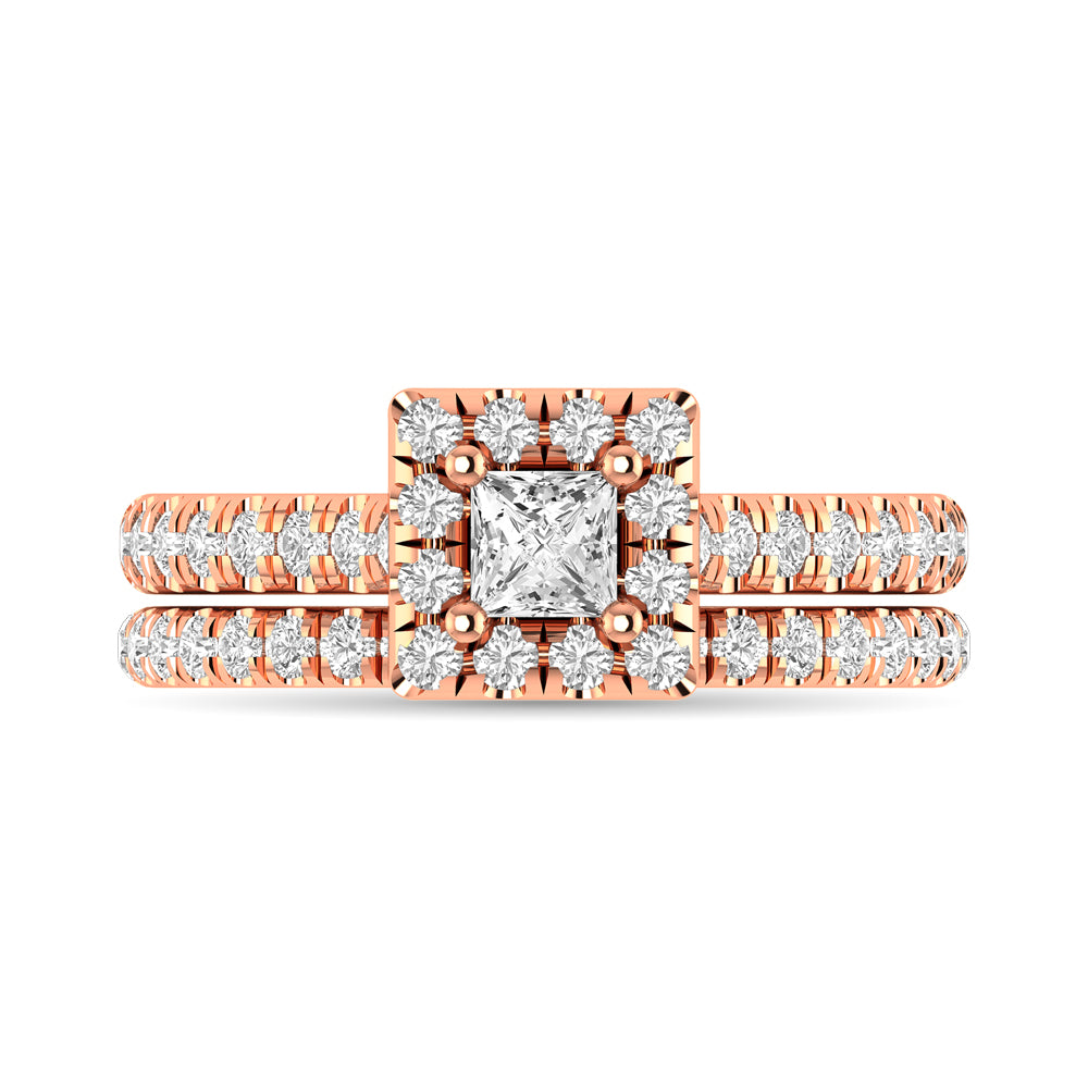 Diamond Classic Shank Single Halo Bridal Ring 1 Ct.tw Princess Cut in 14K Rose Gold