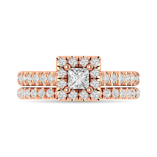 Diamond Classic Shank Single Halo Bridal Ring 1 Ct.tw Princess Cut in 14K Rose Gold