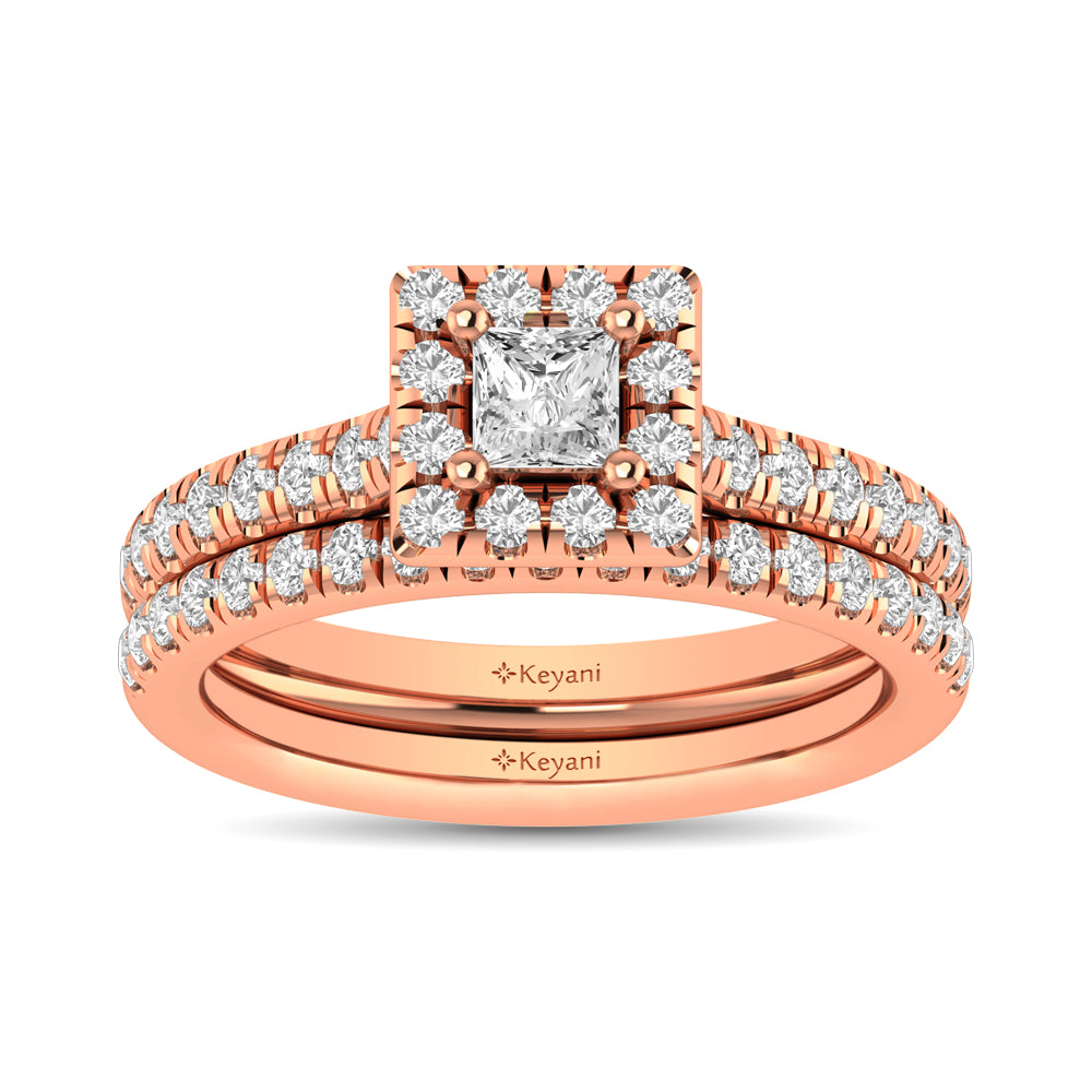 Diamond Classic Shank Single Halo Bridal Ring 1 Ct.tw Princess Cut in 14K Rose Gold