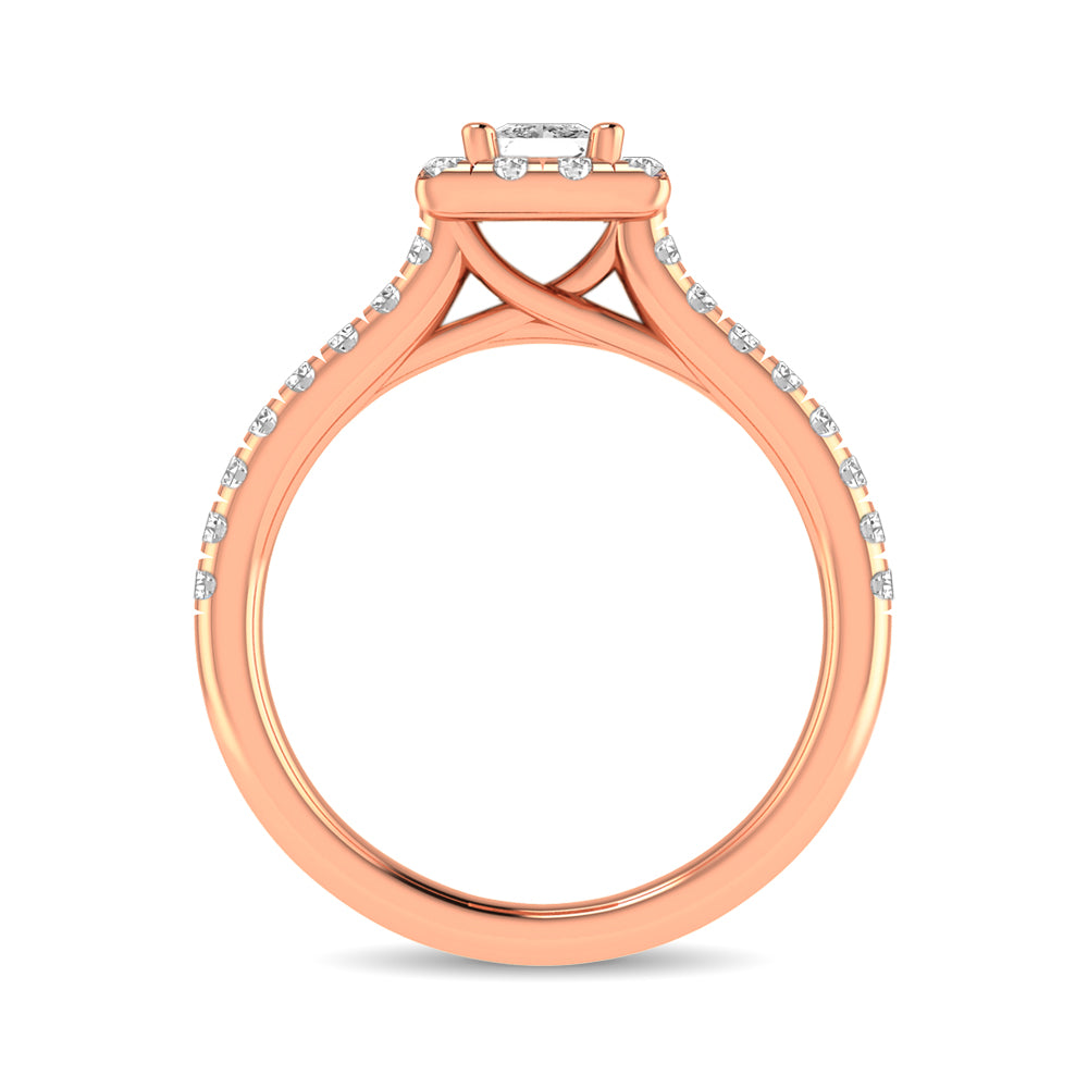 Diamond Classic Shank Single Halo Bridal Ring 1 Ct.tw Princess Cut in 14K Rose Gold